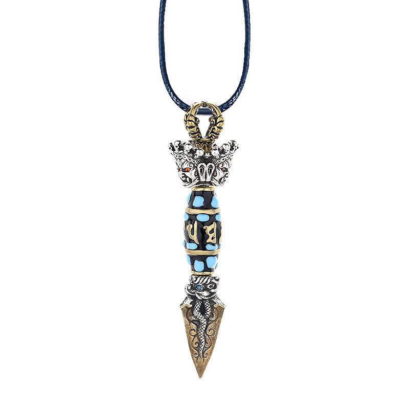 Om Mani Padme Hum Dzi Bead Rotatable Pendant Necklace