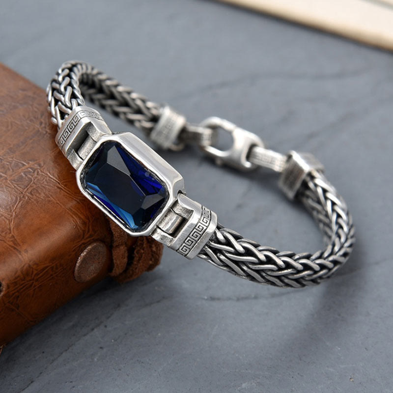 Copper Dragon Bracelet with Blue Acrylic Buckle for Wealth