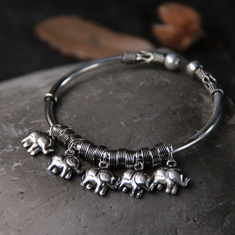 925 Sterling Silver Elephant Strength Bracelet | Wisdom Symbol