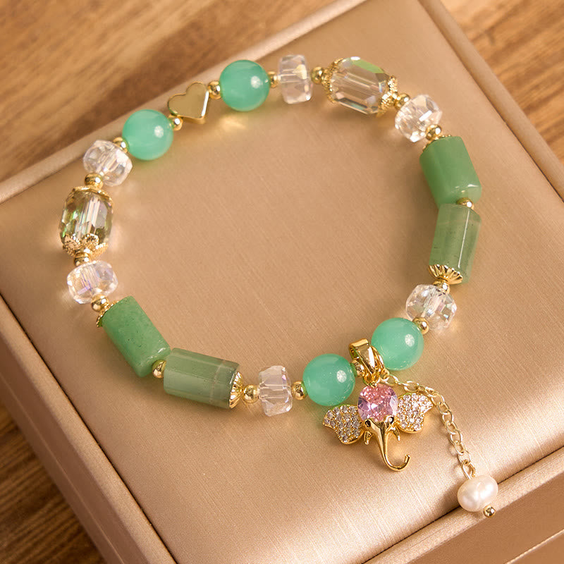 Amethyst Green Aventurine Elephant Charm Bracelet