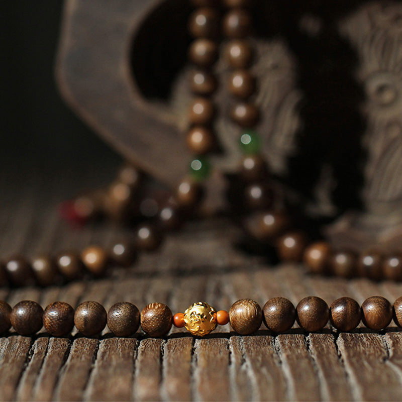 8mm Agarwood Cyan Jade 108 Bead Mala Bracelet for Strength