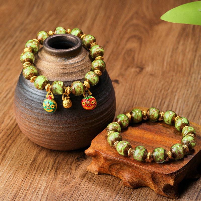 Gold Swallowing Beast Liuli Glass Bead Spiritual Bracelet 12mm