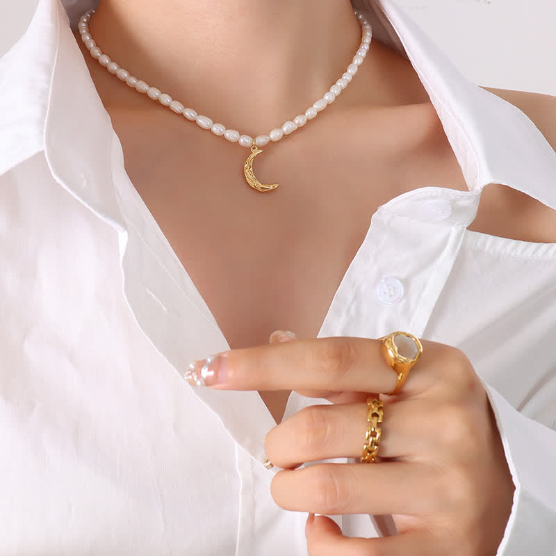 Pearl Crescent Moon Calm Necklace for Inner Peace