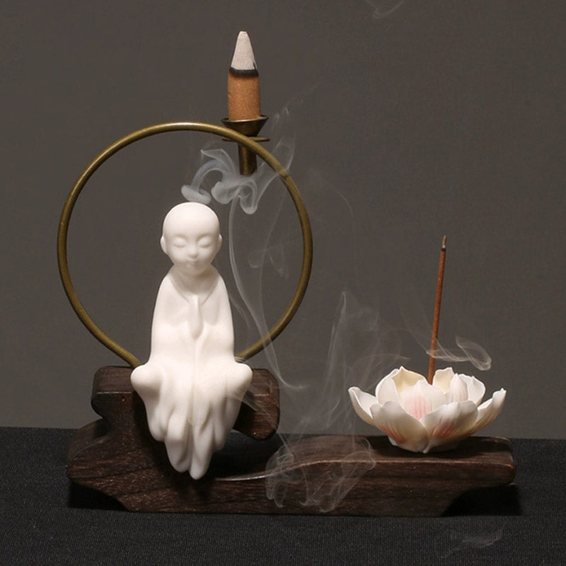 Ceramic Lotus Meditation Incense Burner for Calm & Sleep
