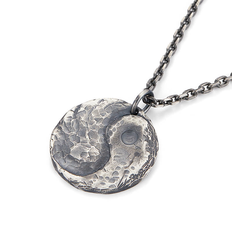 990 Sterling Silver Yin Yang Hammer Texture Harmony Necklace