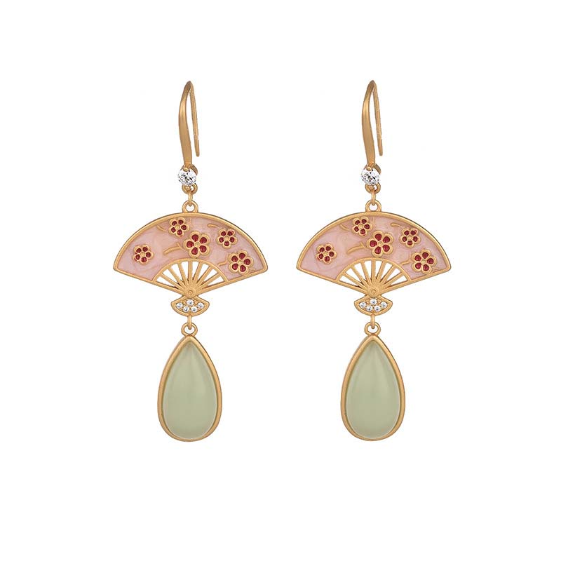 Green Aventurine Luck Drop Earrings | Fan Pattern Design