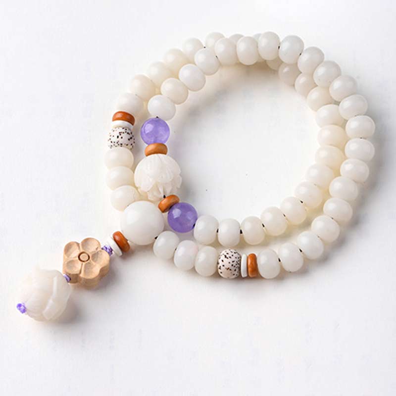 Unisex-Lotusarmband mit weißer Jade, Bodhi-Samen und Segen