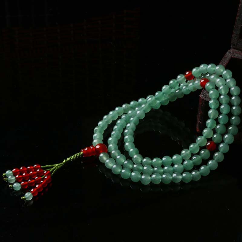 108 Bead Mala Bracelet Green Aventurine & Red Agate for Luck