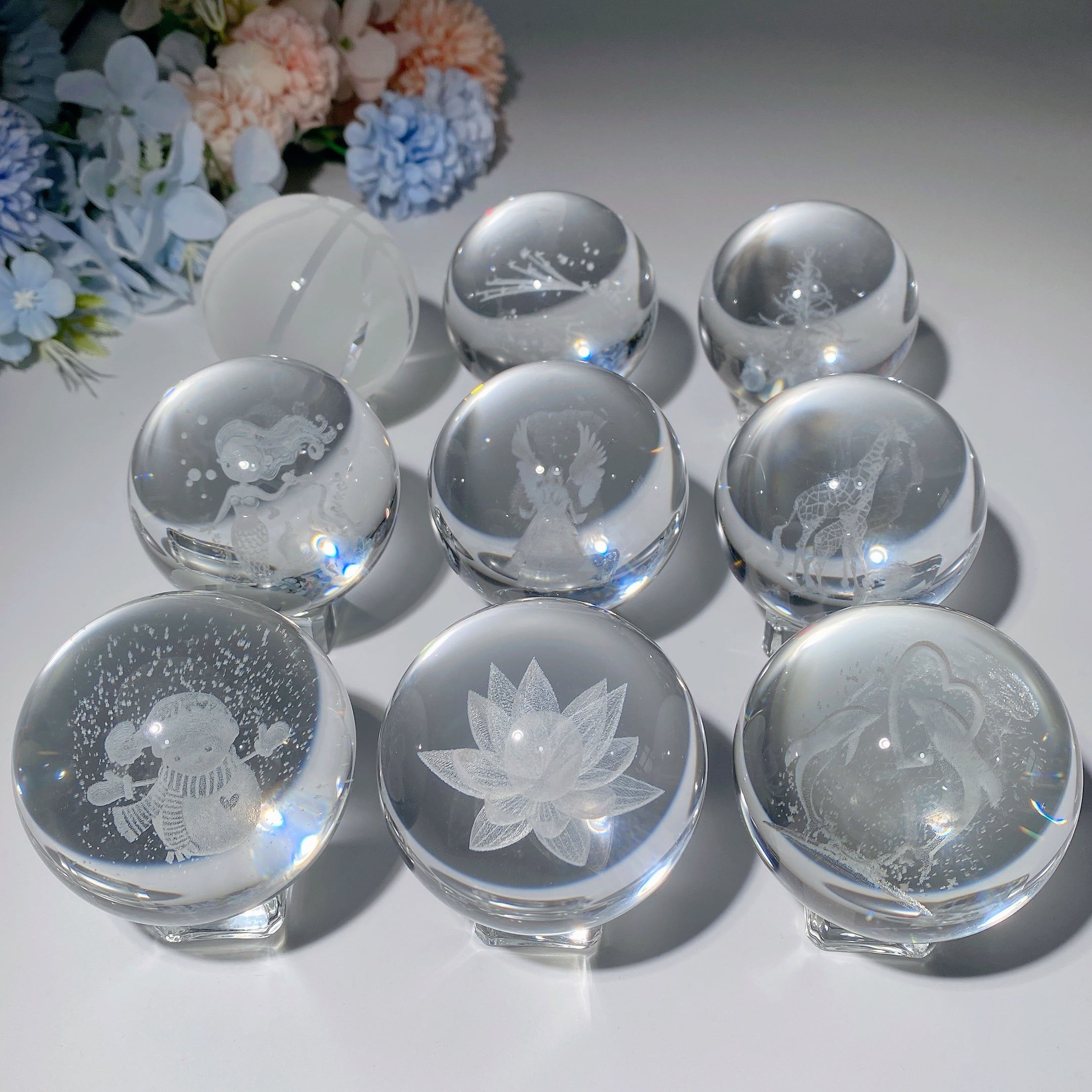 6cm Crystal Glass Sphere with Inner Carvings for Healing
