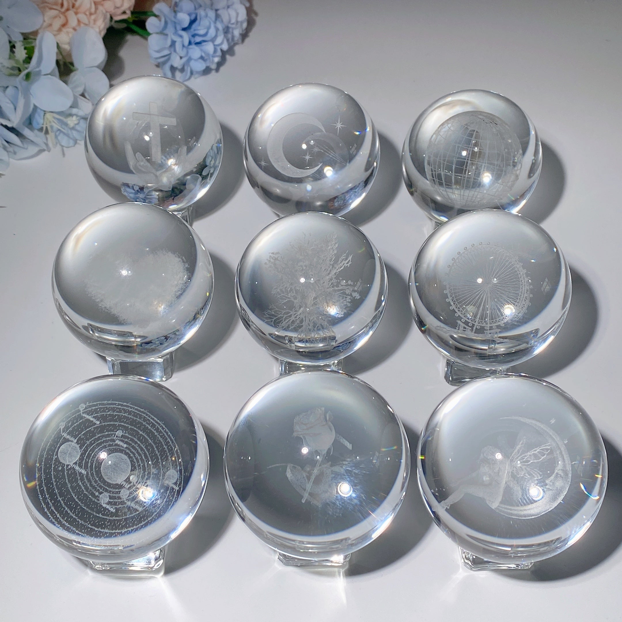 6cm Crystal Glass Sphere with Inner Carvings for Healing