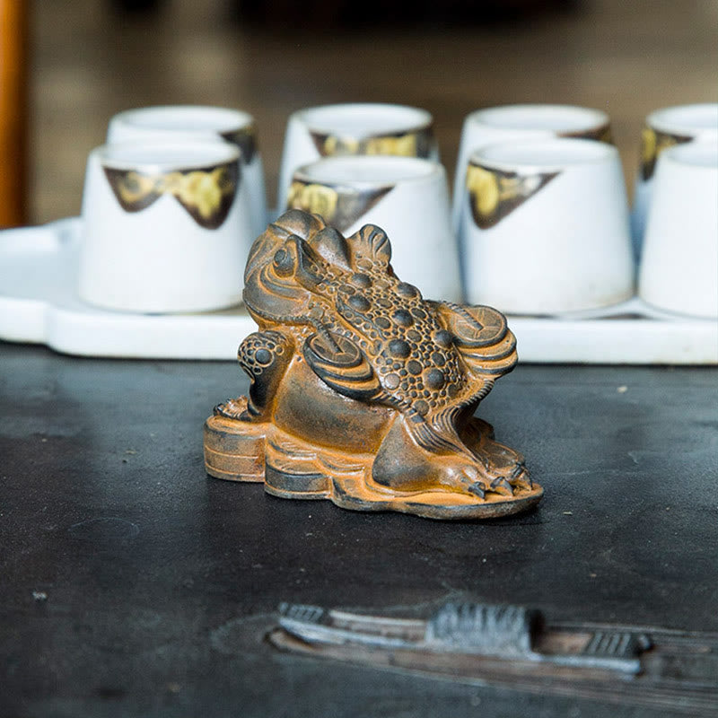 6 cm große Feng-Shui-Froschstatue mit Kupfermünzen für Wohlstand