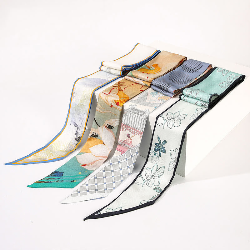 6 cm x 125 cm Maulbeerseiden-Twilly-Schal | Dunhuang Fresken Sonnenuntergangsmuster