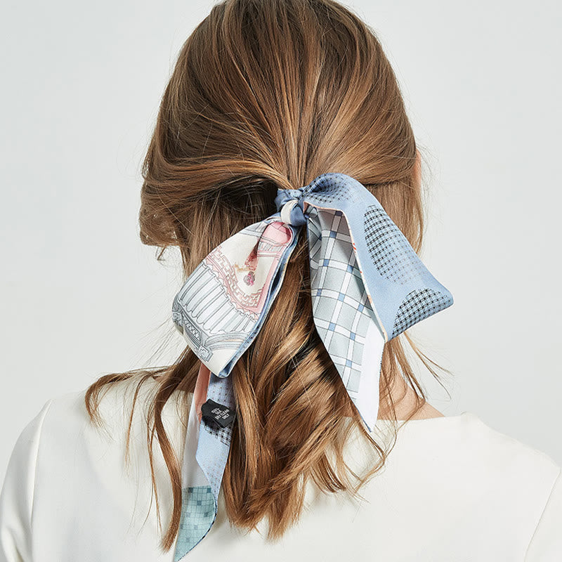 6 cm x 125 cm Maulbeerseiden-Twilly-Schal | Dunhuang Fresken Sonnenuntergangsmuster