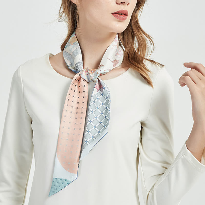 6 cm x 125 cm Maulbeerseiden-Twilly-Schal | Dunhuang Fresken Sonnenuntergangsmuster