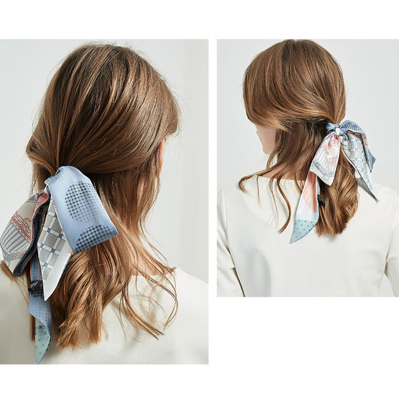 6 cm x 125 cm Maulbeerseiden-Twilly-Schal | Dunhuang Fresken Sonnenuntergangsmuster