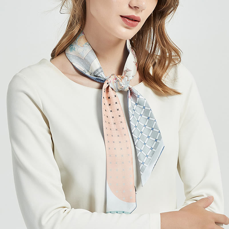 6 cm x 125 cm Maulbeerseiden-Twilly-Schal | Dunhuang Fresken Sonnenuntergangsmuster