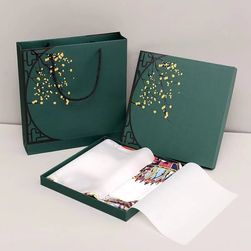 6 cm x 125 cm Maulbeerseiden-Twilly-Schal | Dunhuang Fresken Sonnenuntergangsmuster