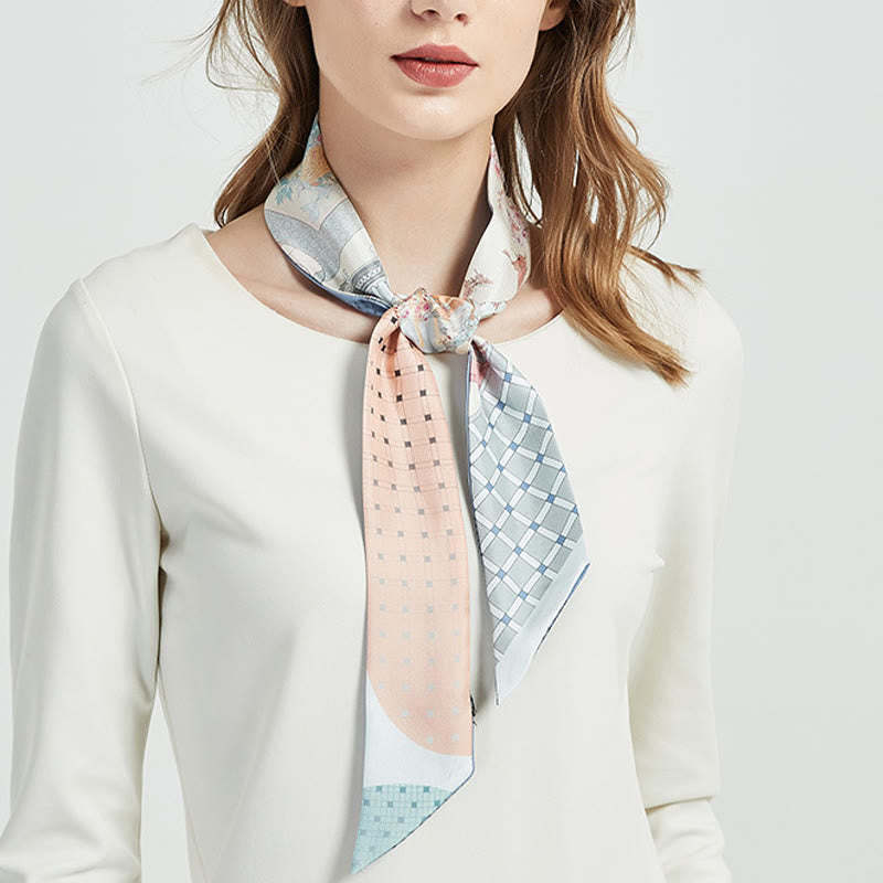 6 cm x 125 cm Maulbeerseiden-Twilly-Schal | Dunhuang Fresken Sonnenuntergangsmuster