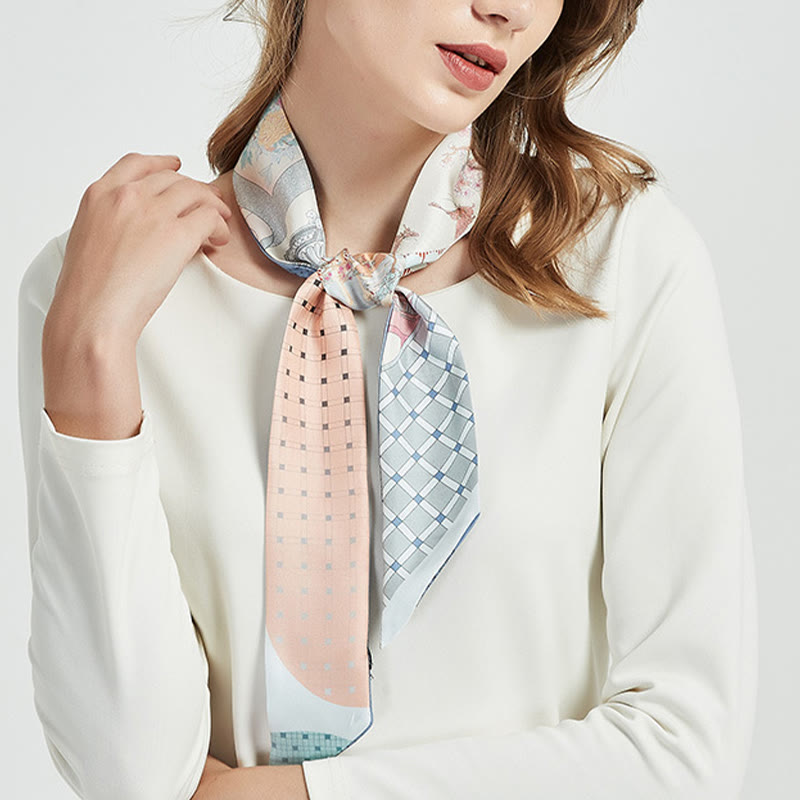 6 cm x 125 cm Maulbeerseiden-Twilly-Schal | Dunhuang Fresken Sonnenuntergangsmuster