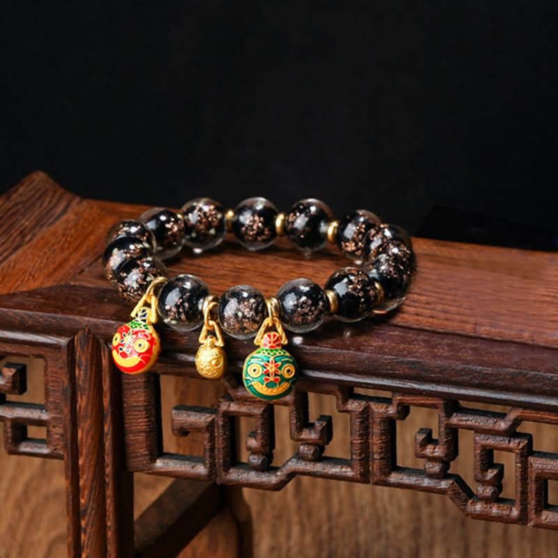 Gold Swallowing Beast Luminous Liuli Glass 12mm Bracelet