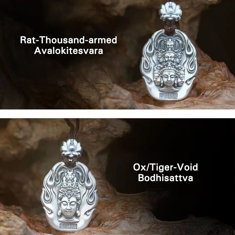 Chinese Zodiac Compassion Necklace with Om Mani Padme Hum Pendant
