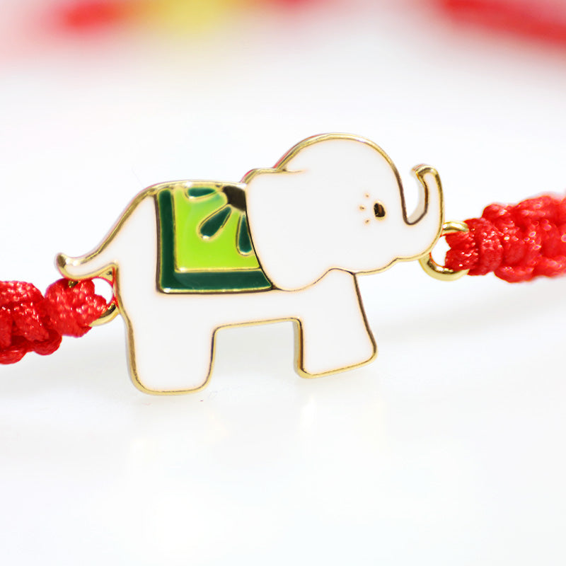 925 Sterling Silver Elephant Bracelet with Red String for Luck & Protection