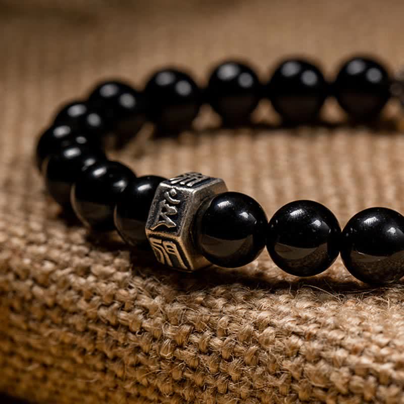 Unisex-Stärkearmband mit chinesischem Sternzeichen, 8 mm, aus Obsidian und Mondstein