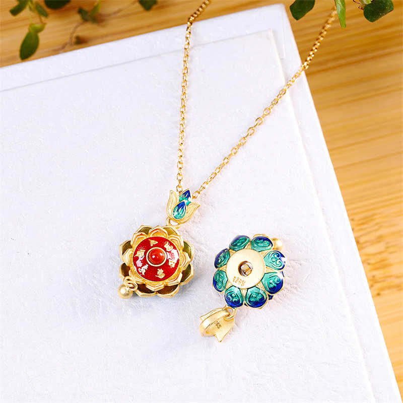 Red Agate Necklace | 925 Sterling Silver Lotus Pendant Enlightenment