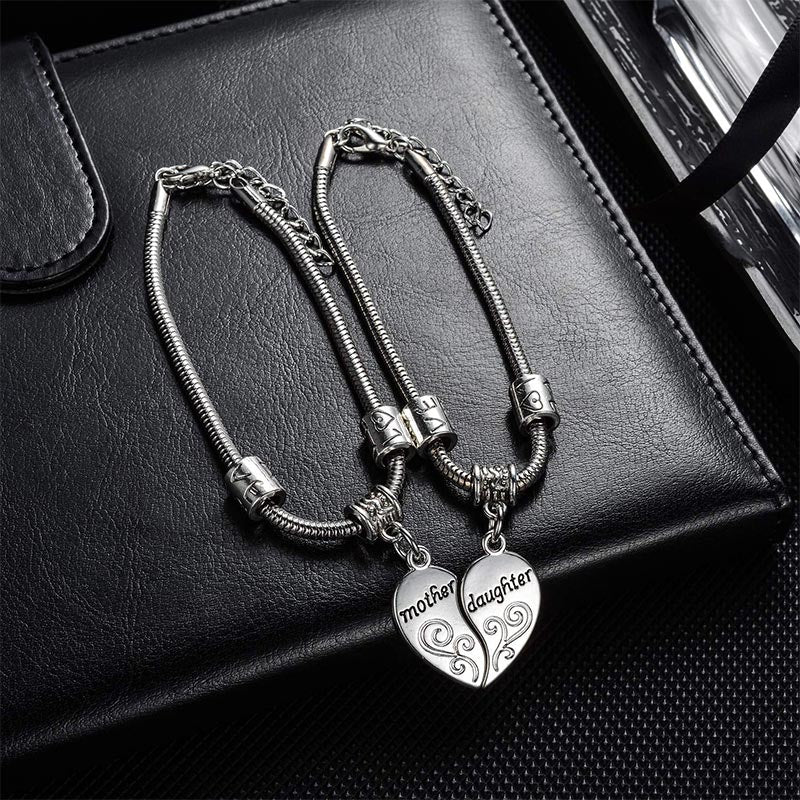 Engraved Heart Mother Daughter Spiritual Bracelets Set