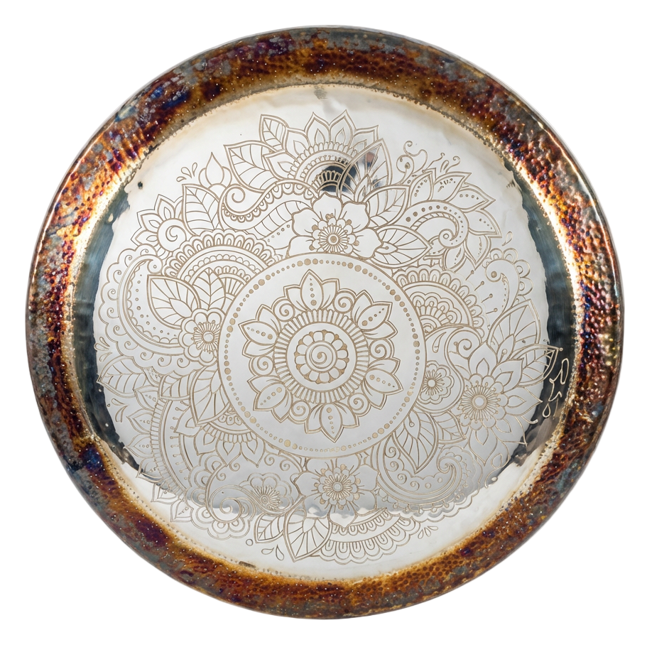 Spiegelgong-Instrument mit Blumenmuster für Klangbäder