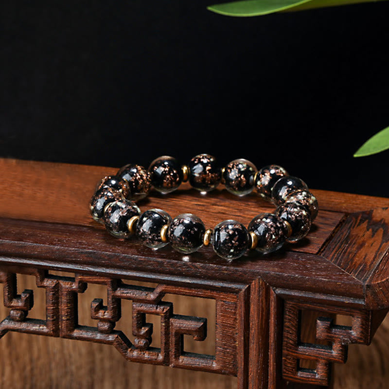 Gold Swallowing Beast Luminous Liuli Glass 12mm Bracelet