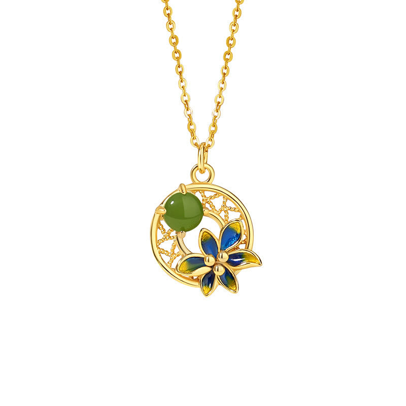 Hetian Cyan Jade 3Pcs Jewelry Set | Necklace Ring Earrings