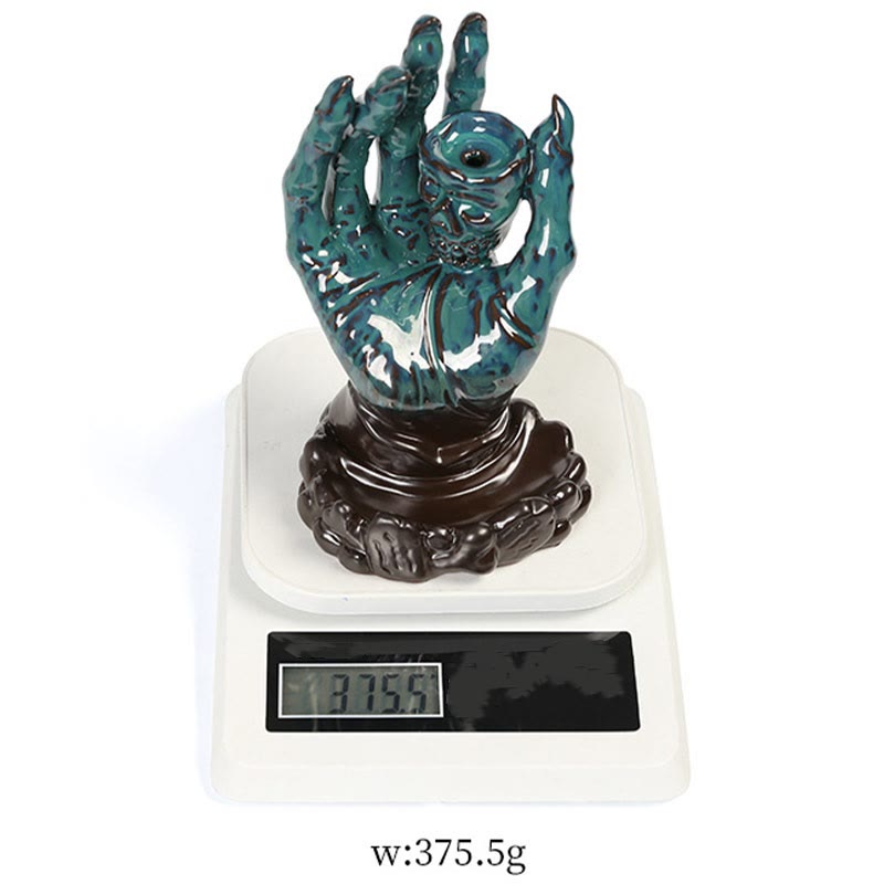 Brown Ceramic Incense Burner Skull Hand Decoration