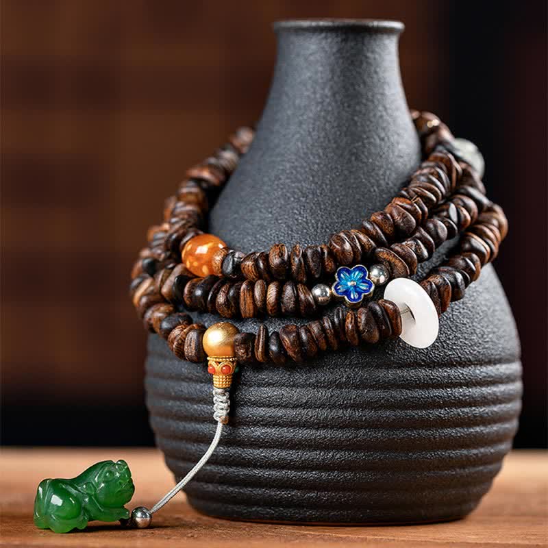 108 Mala Beads Agarwood Bracelet for Peace & Strength