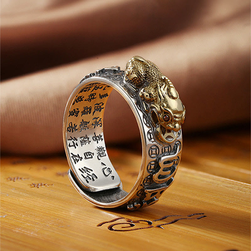 Om Mani Padme Hum Silver PiXiu Wealth Ring 990 Sterling