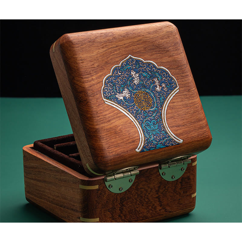 Schmuckschatulle aus Rosenholz mit antikem Blumenblatt-Design – handgefertigte Aufbewahrung