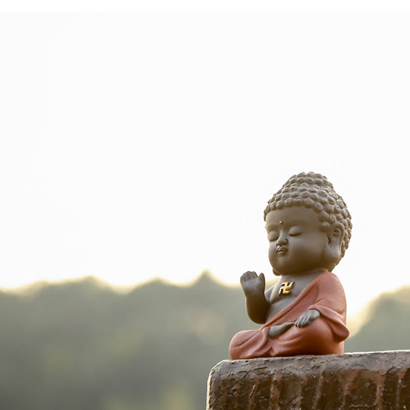 Small Purple Clay Buddha Statue for Home Serenity