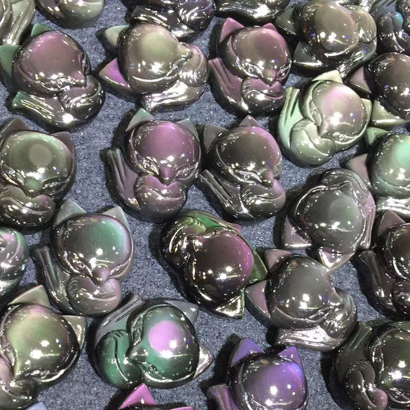 Natural Rainbow Obsidian Nine Tailed Fox Pendant