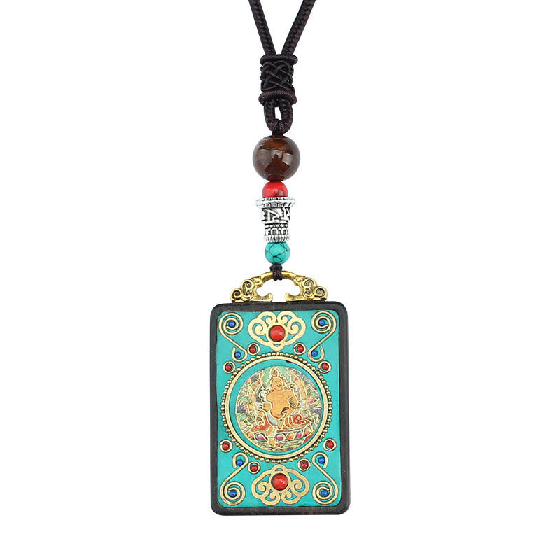 Ebony Spiritual Necklace with Wealth Gods & Golden Phoenix