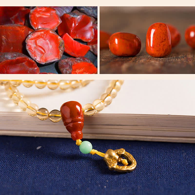 108-Bead Citrine & Red Agate Mala Bracelet for Meditation