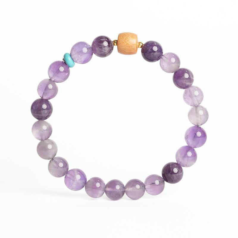 6mm Amethyst Perlenarmband für Damen mit Holz - Peace