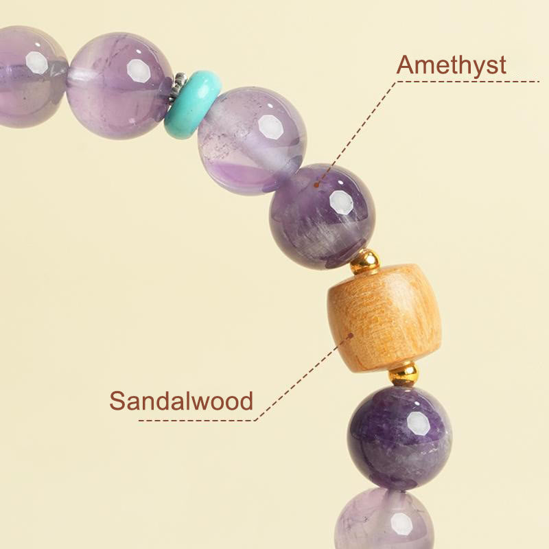 6mm Amethyst Perlenarmband für Damen mit Holz - Peace