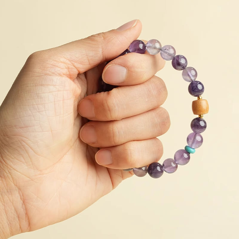 6mm Amethyst Perlenarmband für Damen mit Holz - Peace