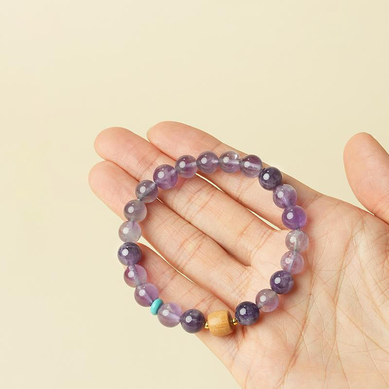 6mm Amethyst Perlenarmband für Damen mit Holz - Peace