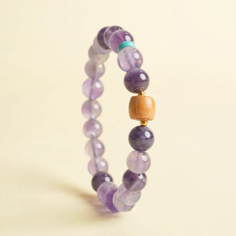 6mm Amethyst Perlenarmband für Damen mit Holz - Peace