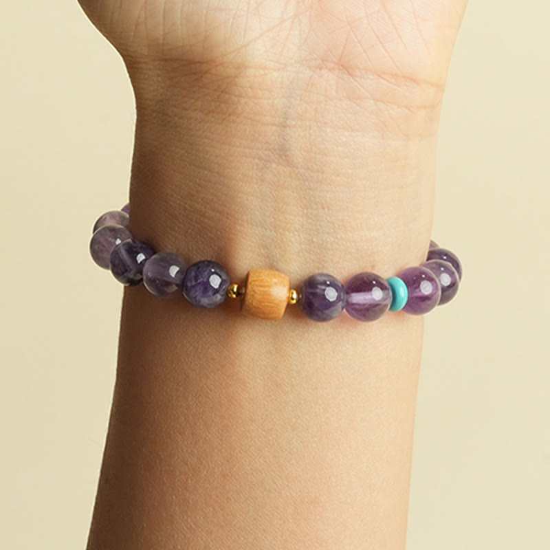 6mm Amethyst Perlenarmband für Damen mit Holz - Peace