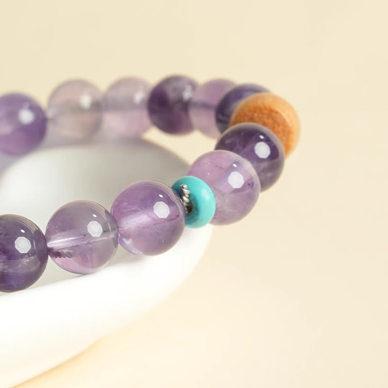 6mm Amethyst Perlenarmband für Damen mit Holz - Peace