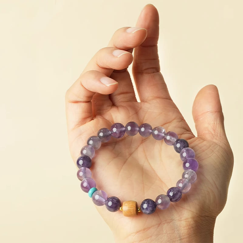 6mm Amethyst Perlenarmband für Damen mit Holz - Peace