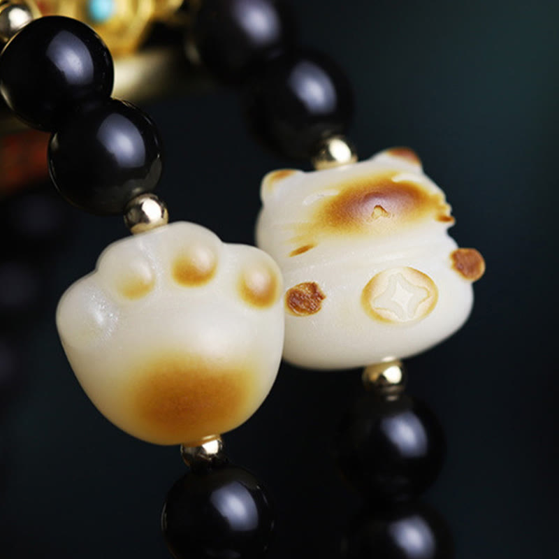 6 mm schwarzes Obsidian-Glücksarmband