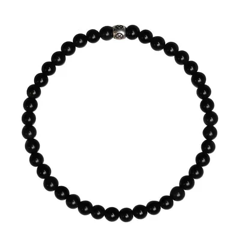 6 mm Reinigungsarmband aus schwarzem Obsidian und Rauchquarz